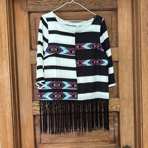 Anthro Floreat Fringe Top M